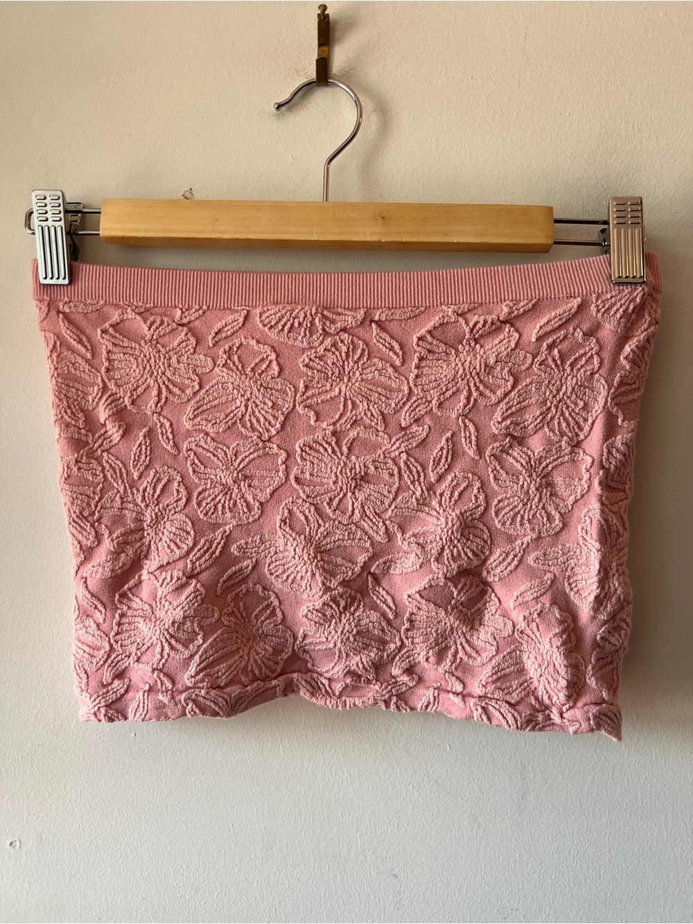 Anthropologie Pink Floral Textured Strapless Bandeau